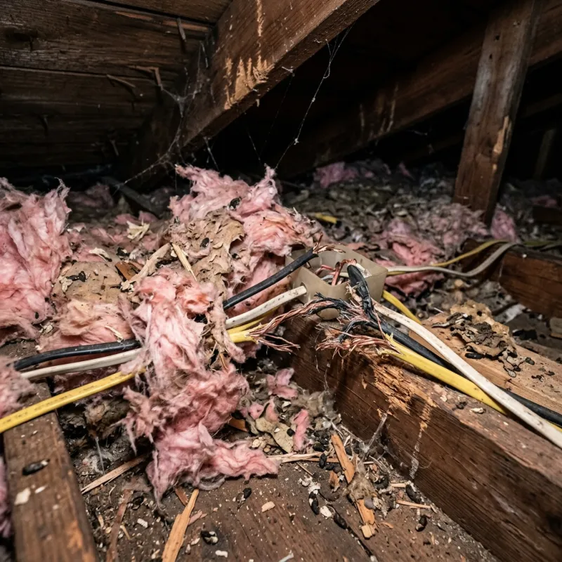 Contaminated ceiling insulation being assessed in a Fraser Rise roof space
