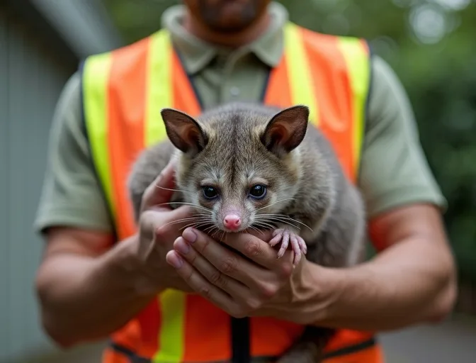 Animal handler safely recovering a deceased possum in Fraser Rise